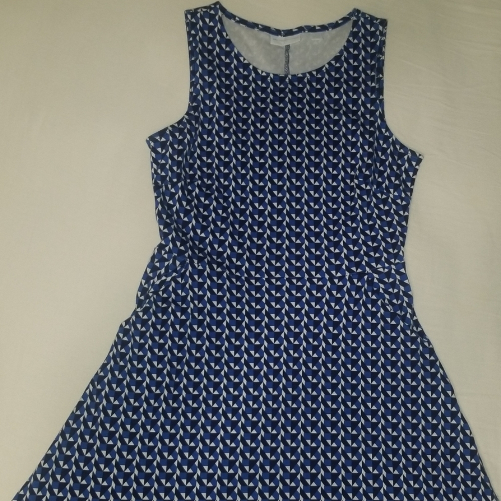 Blue patterned sleeveless fit&flare dress